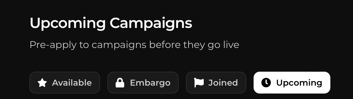 Published campaign shown to creators before its start date