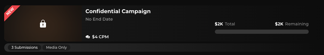 Campaign page as it appears to a creator who has not yet signed the NDA