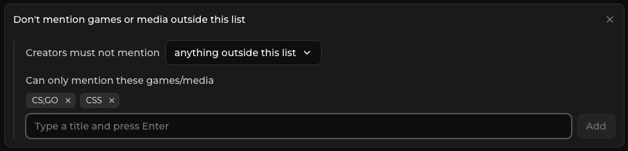 Settings for restricting mentions of other games and media