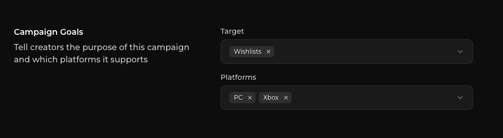 Platform and campaign goal selection