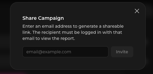 Share dialog for creating a shareable live campaign view