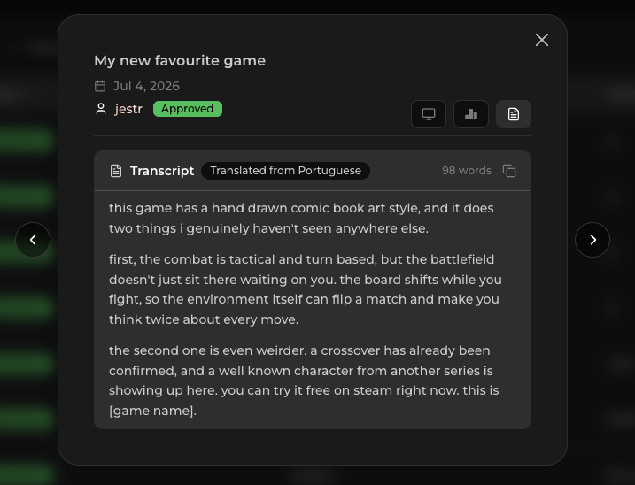 Automatically generated video transcript translated into English